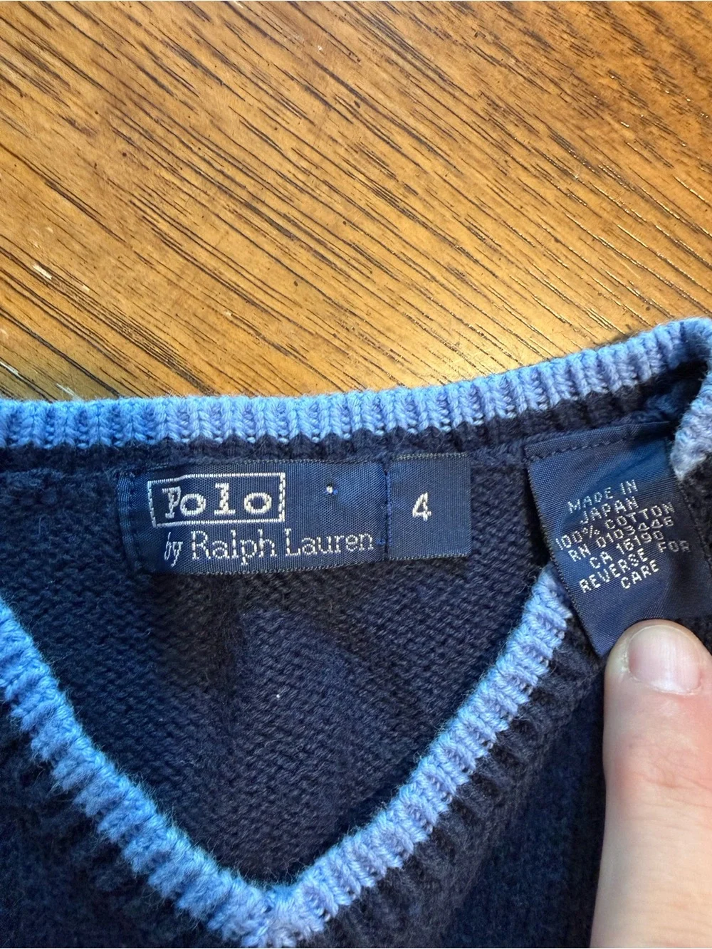 Ralph Lauren Navy V-Neck Sweater Vest with Light Blue Trim